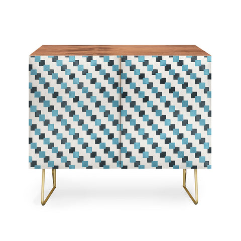 Ninola Design Geometric Watercolor Blue Navy Checkered Tiles Credenza