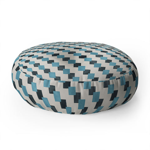 Ninola Design Geometric Watercolor Blue Navy Checkered Tiles Floor Pillow Round