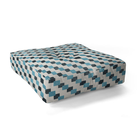 Ninola Design Geometric Watercolor Blue Navy Checkered Tiles Floor Pillow Square