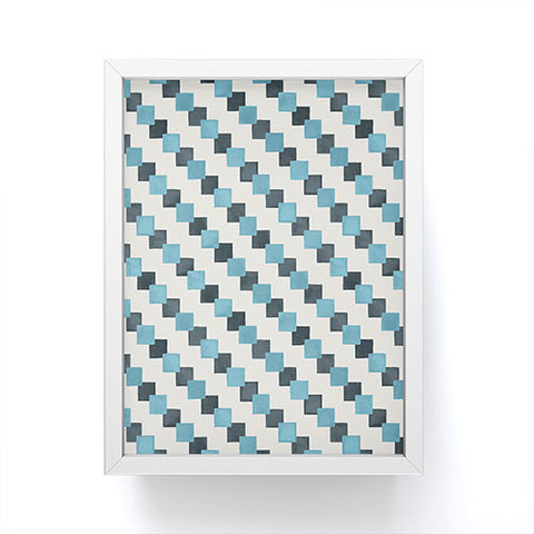 Ninola Design Geometric Watercolor Blue Navy Checkered Tiles Framed Mini Art Print
