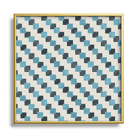 Ninola Design Geometric Watercolor Blue Navy Checkered Tiles Square Metal Framed Art Print