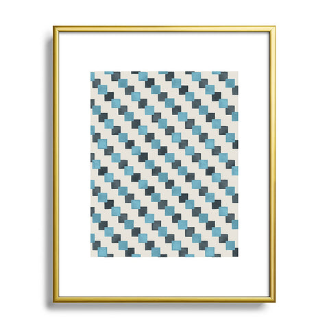 Ninola Design Geometric Watercolor Blue Navy Checkered Tiles Metal Framed Art Print