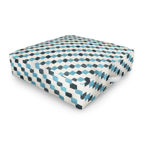 Ninola Design Geometric Watercolor Blue Navy Checkered Tiles Outdoor Floor Cushion