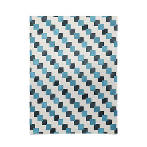 Ninola Design Geometric Watercolor Blue Navy Checkered Tiles Poster
