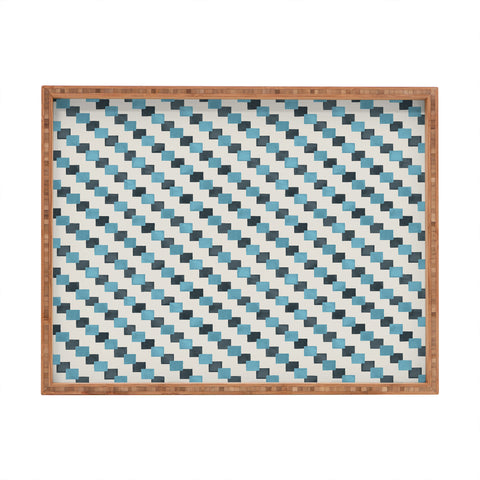Ninola Design Geometric Watercolor Blue Navy Checkered Tiles Rectangular Tray