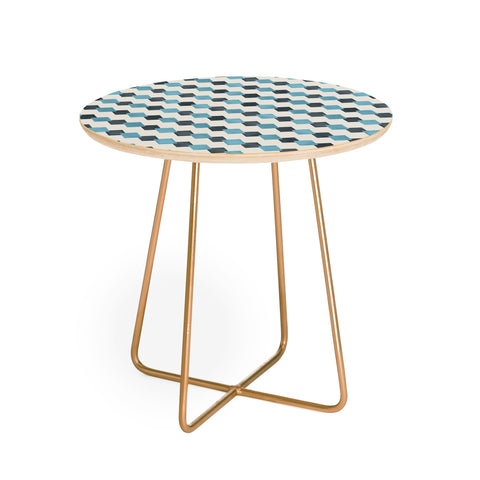 Ninola Design Geometric Watercolor Blue Navy Checkered Tiles Round Side Table