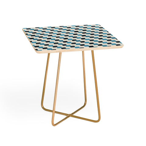 Ninola Design Geometric Watercolor Blue Navy Checkered Tiles Side Table