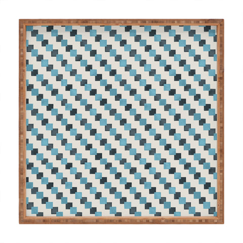 Ninola Design Geometric Watercolor Blue Navy Checkered Tiles Square Tray