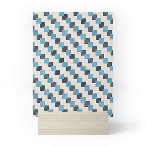 Ninola Design Geometric Watercolor Blue Navy Checkered Tiles Mini Art Print