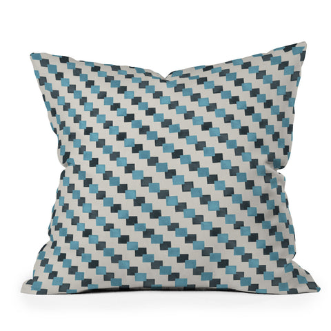 Ninola Design Geometric Watercolor Blue Navy Checkered Tiles Outdoor Throw Pillow