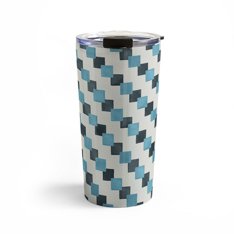 Ninola Design Geometric Watercolor Blue Navy Checkered Tiles Travel Mug