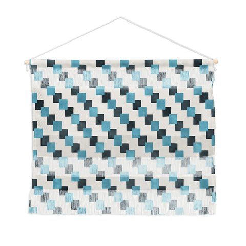 Ninola Design Geometric Watercolor Blue Navy Checkered Tiles Wall Hanging Landscape