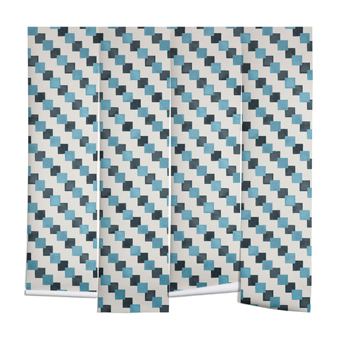 Ninola Design Geometric Watercolor Blue Navy Checkered Tiles Wall Mural