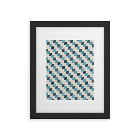 Ninola Design Geometric Watercolor Blue Navy Checkered Tiles Framed Art Print