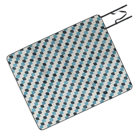 Ninola Design Geometric Watercolor Blue Navy Checkered Tiles Picnic Blanket