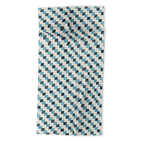 Ninola Design Geometric Watercolor Blue Navy Checkered Tiles Beach Towel