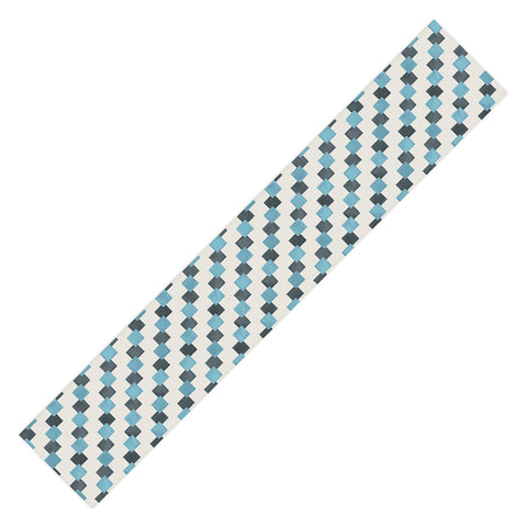 Ninola Design Geometric Watercolor Blue Navy Checkered Tiles Table Runner