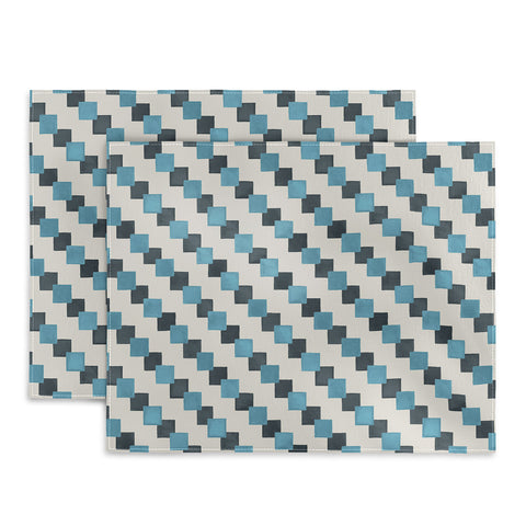 Ninola Design Geometric Watercolor Blue Navy Checkered Tiles Placemat