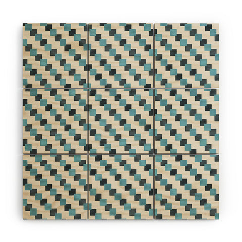 Ninola Design Geometric Watercolor Blue Navy Checkered Tiles Wood Wall Mural