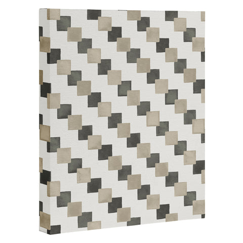 Ninola Design Geometric Watercolor Gold Brown Checkered Tiles Art Canvas
