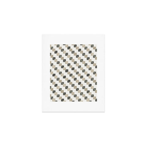Ninola Design Geometric Watercolor Gold Brown Checkered Tiles Art Print