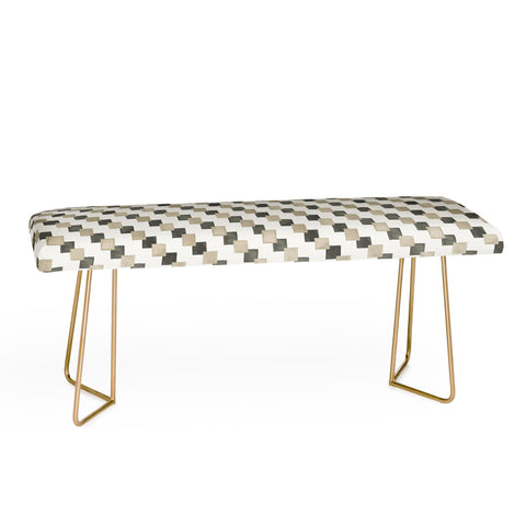 Ninola Design Geometric Watercolor Gold Brown Checkered Tiles Bench
