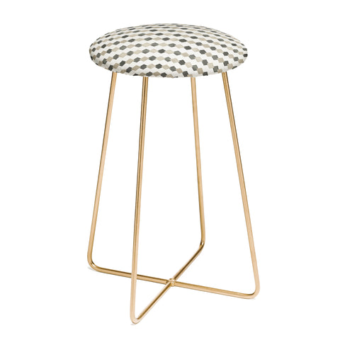 Ninola Design Geometric Watercolor Gold Brown Checkered Tiles Counter Stool