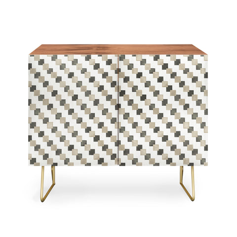 Ninola Design Geometric Watercolor Gold Brown Checkered Tiles Credenza