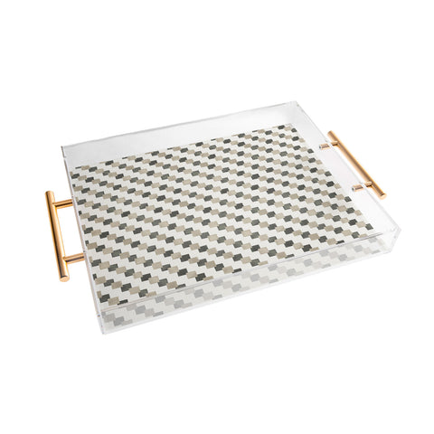 Ninola Design Geometric Watercolor Gold Brown Checkered Tiles Acrylic Tray