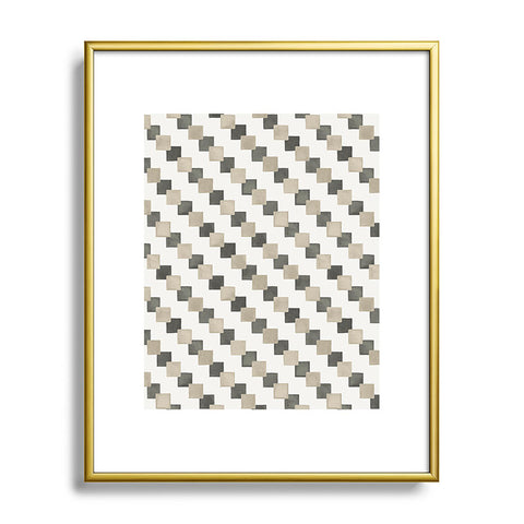 Ninola Design Geometric Watercolor Gold Brown Checkered Tiles Metal Framed Art Print