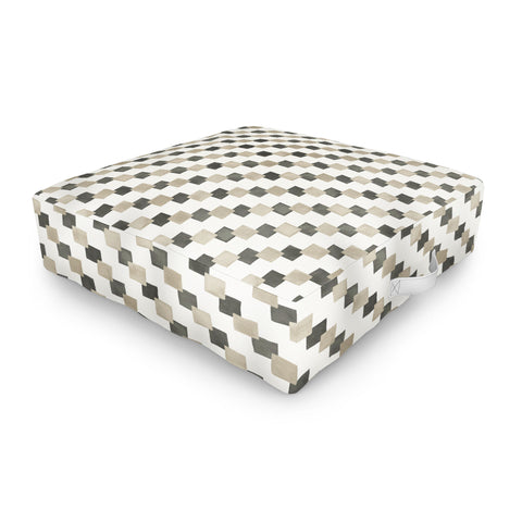 Ninola Design Geometric Watercolor Gold Brown Checkered Tiles Outdoor Floor Cushion