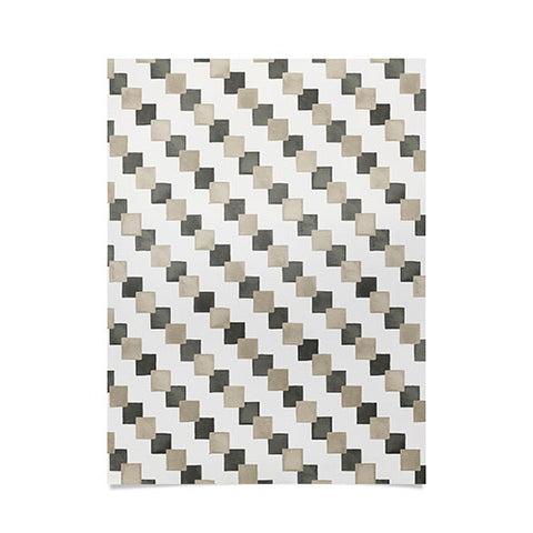 Ninola Design Geometric Watercolor Gold Brown Checkered Tiles Poster