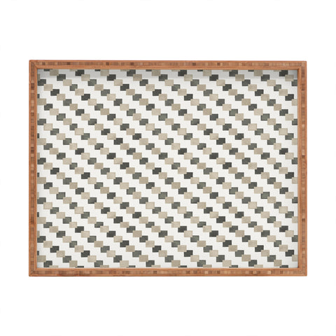 Ninola Design Geometric Watercolor Gold Brown Checkered Tiles Rectangular Tray