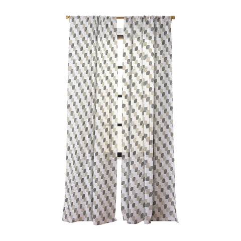 Ninola Design Geometric Watercolor Gold Brown Checkered Tiles Sheer Window Curtain