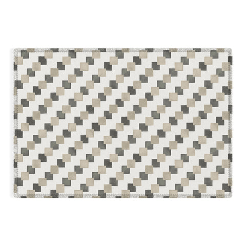 Ninola Design Geometric Watercolor Gold Brown Checkered Tiles Outdoor Rug