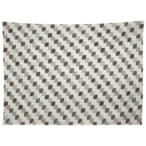 Ninola Design Geometric Watercolor Gold Brown Checkered Tiles Tapestry