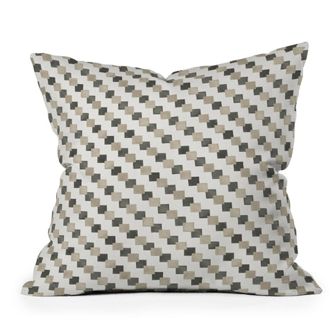 Ninola Design Geometric Watercolor Gold Brown Checkered Tiles Throw Pillow