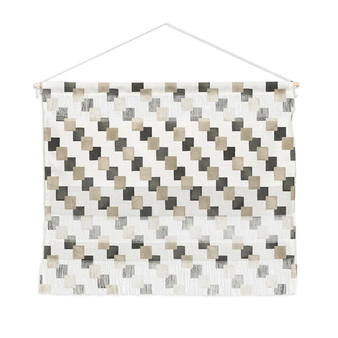 Ninola Design Geometric Watercolor Gold Brown Checkered Tiles Wall Hanging Landscape