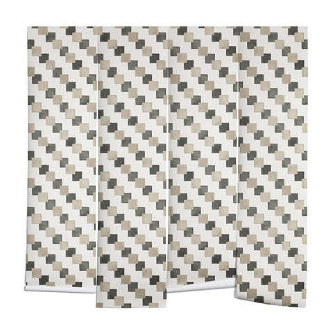 Ninola Design Geometric Watercolor Gold Brown Checkered Tiles Wall Mural