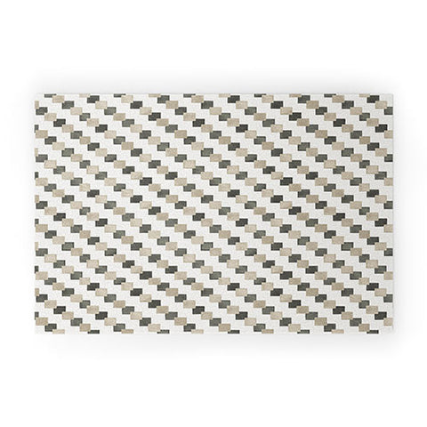 Ninola Design Geometric Watercolor Gold Brown Checkered Tiles Welcome Mat