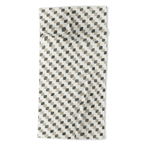 Ninola Design Geometric Watercolor Gold Brown Checkered Tiles Beach Towel