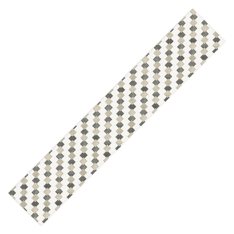 Ninola Design Geometric Watercolor Gold Brown Checkered Tiles Table Runner