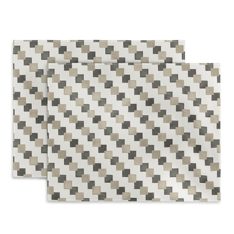 Ninola Design Geometric Watercolor Gold Brown Checkered Tiles Placemat