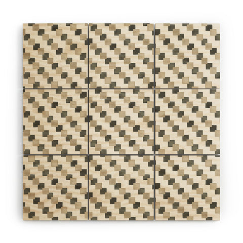 Ninola Design Geometric Watercolor Gold Brown Checkered Tiles Wood Wall Mural