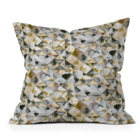 Ninola Design Geometry Tiles Gold Silver Outdoor Throw Pillow