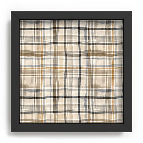 Ninola Design Gingham Watercolor Stripes Gold Recessed Framing Square