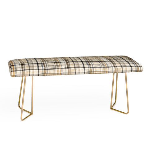Ninola Design Gingham Watercolor Stripes Gold Bench