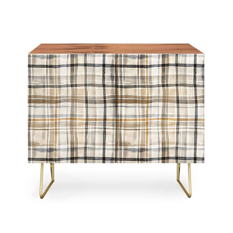 Ninola Design Gingham Watercolor Stripes Gold Credenza
