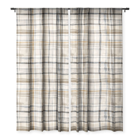 Ninola Design Gingham Watercolor Stripes Gold Sheer Non Repeat