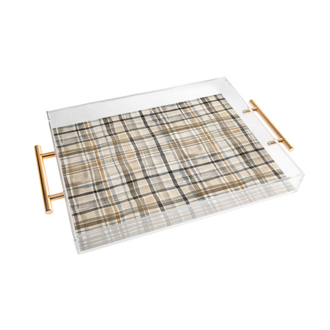 Ninola Design Gingham Watercolor Stripes Gold Acrylic Tray